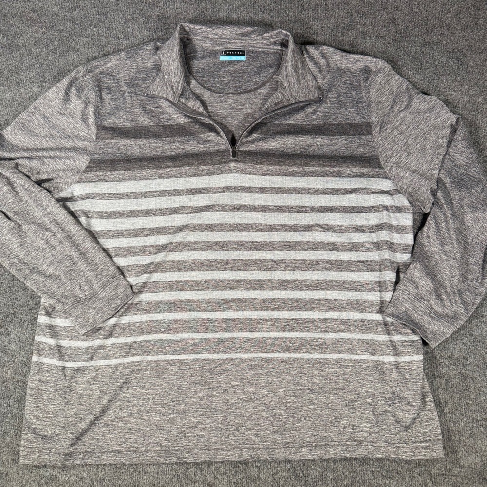 PGA Tour 1/4 Zip Pullover Golf Shirt Striped Heather Grey XXL Mens Sweatshirt